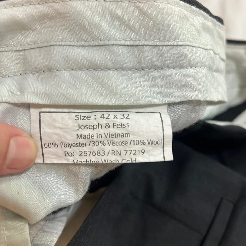 Joseph & Feiss Mens Dress Pants 42x32 Black Wool Blend Flat Front